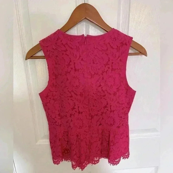 J.Crew Bright Pink Peplum Sleeveless Lace Top Size 2 - Picture 5 of 7